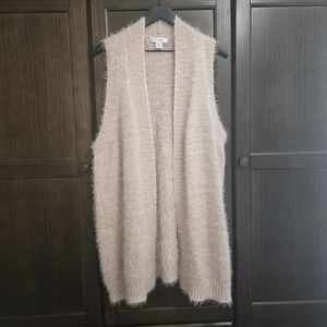 CJ Banks Knit Vest Eyelash Fuzzy Sequin Detail Open Pink 1X